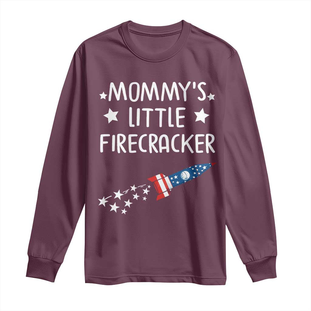 Mommy's Little Firecracker 4th of July Long Sleeve Shirt Patriotic American Flag TS10 Maroon Print Your Wear