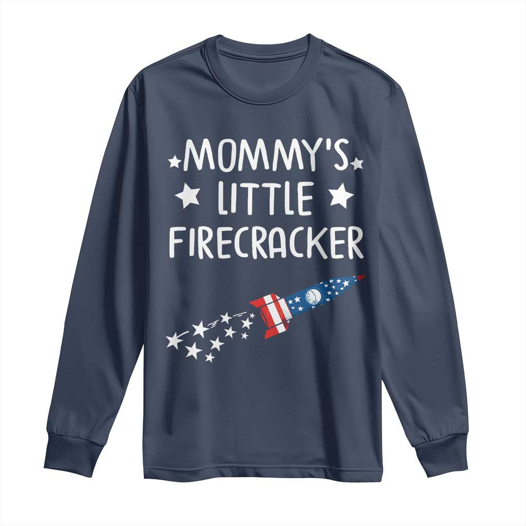 Mommy's Little Firecracker 4th of July Long Sleeve Shirt Patriotic American Flag TS10 Navy Print Your Wear