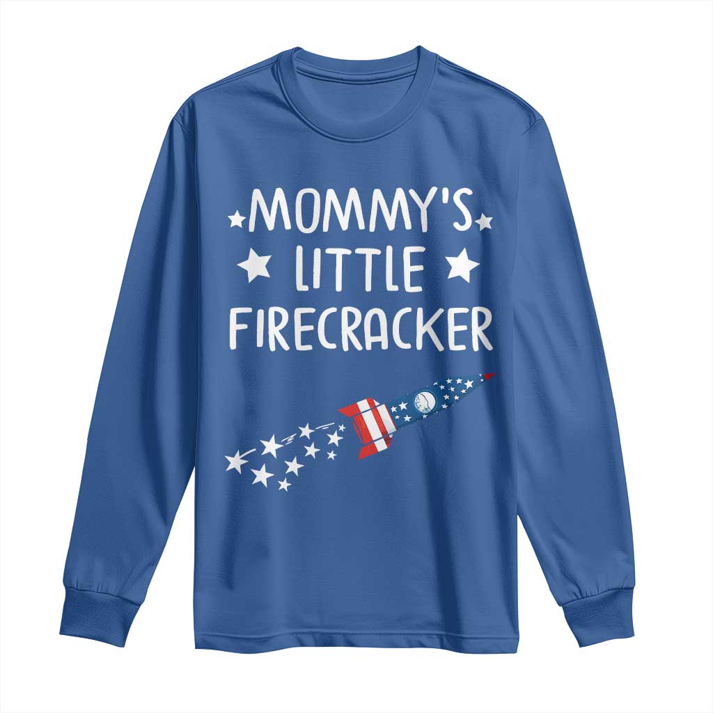 Mommy's Little Firecracker 4th of July Long Sleeve Shirt Patriotic American Flag TS10 Royal Blue Print Your Wear