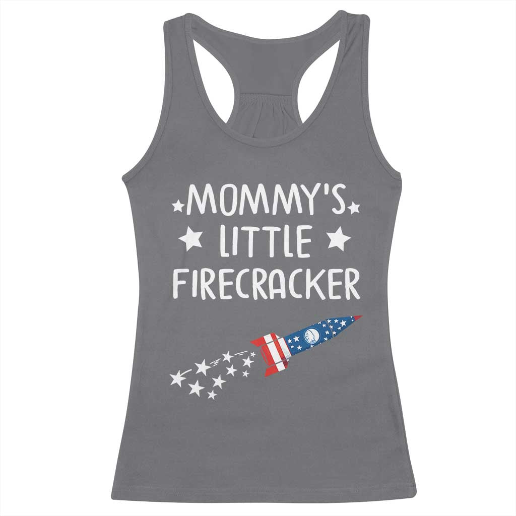 Mommy's Little Firecracker 4th of July Racerback Tank Top Patriotic American Flag TS10 Charcoal Print Your Wear