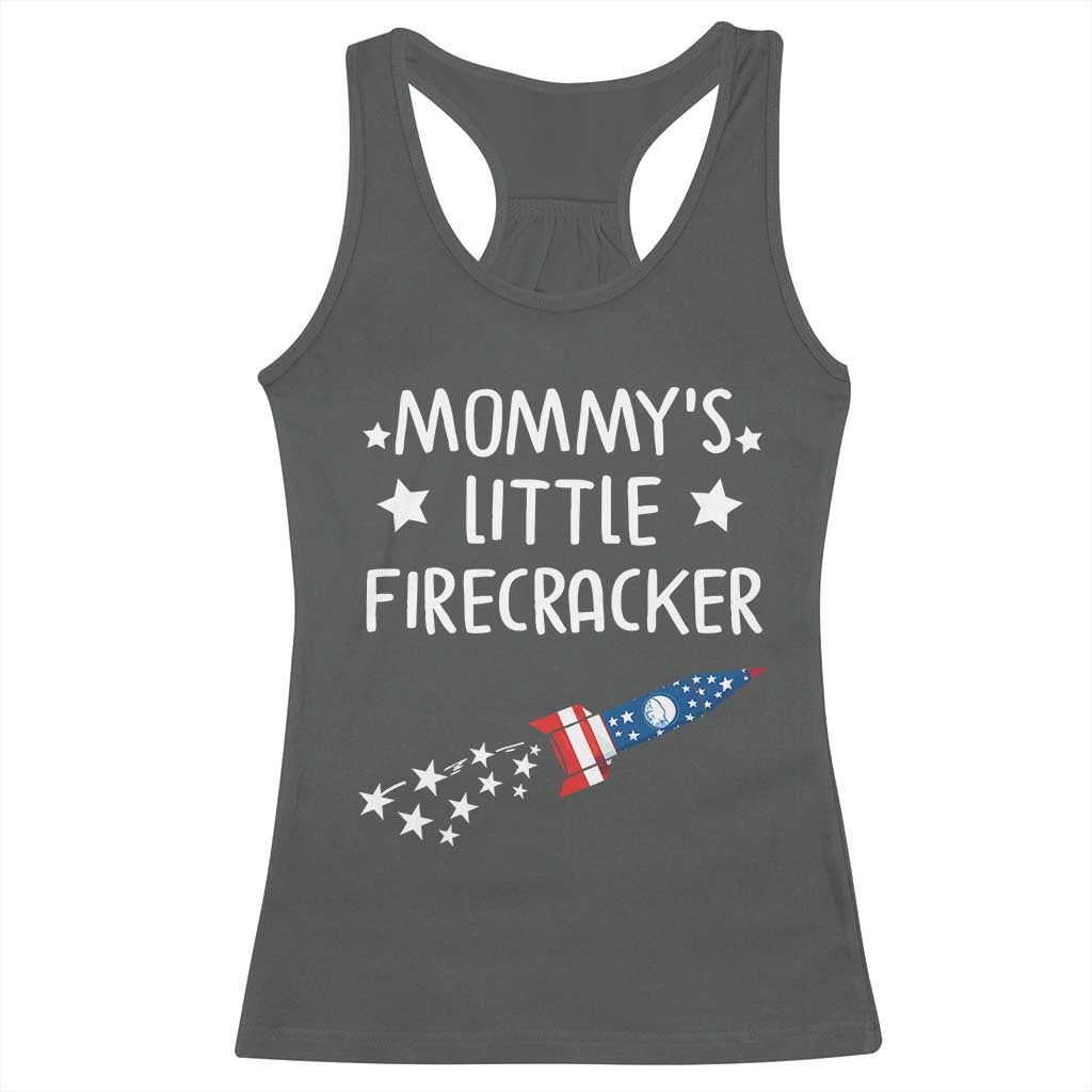 Mommy's Little Firecracker 4th of July Racerback Tank Top Patriotic American Flag TS10 Dark Heather Print Your Wear