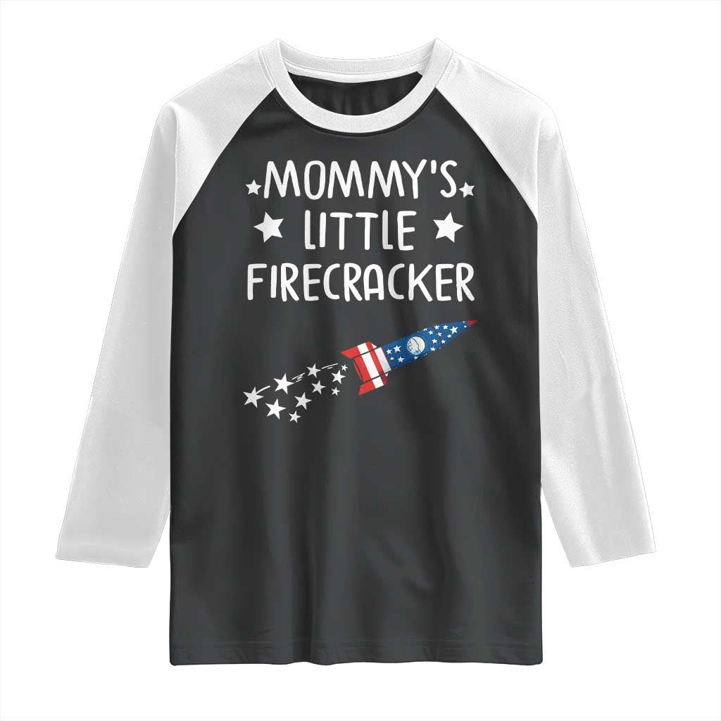 Mommy's Little Firecracker 4th of July Raglan Shirt Patriotic American Flag TS10 Black White Print Your Wear