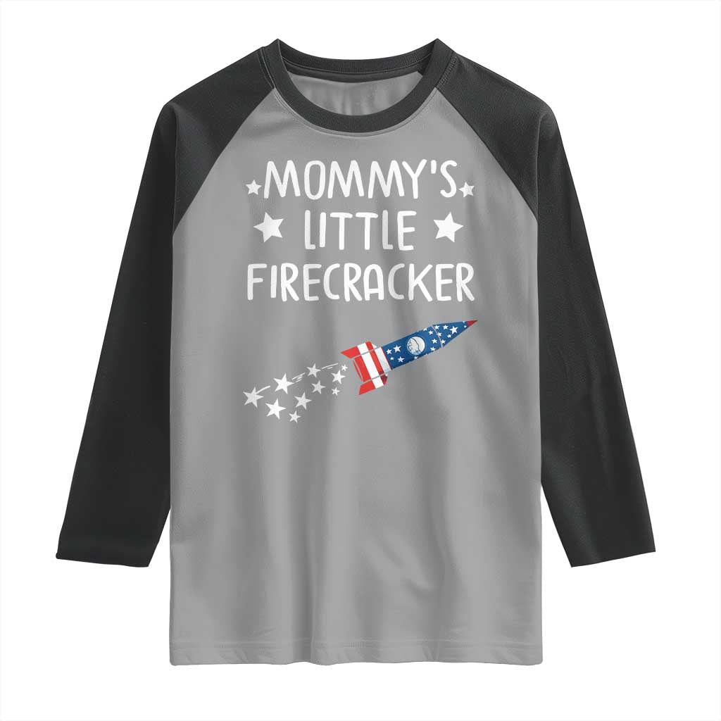 Mommy's Little Firecracker 4th of July Raglan Shirt Patriotic American Flag TS10 Sport Gray Black Print Your Wear