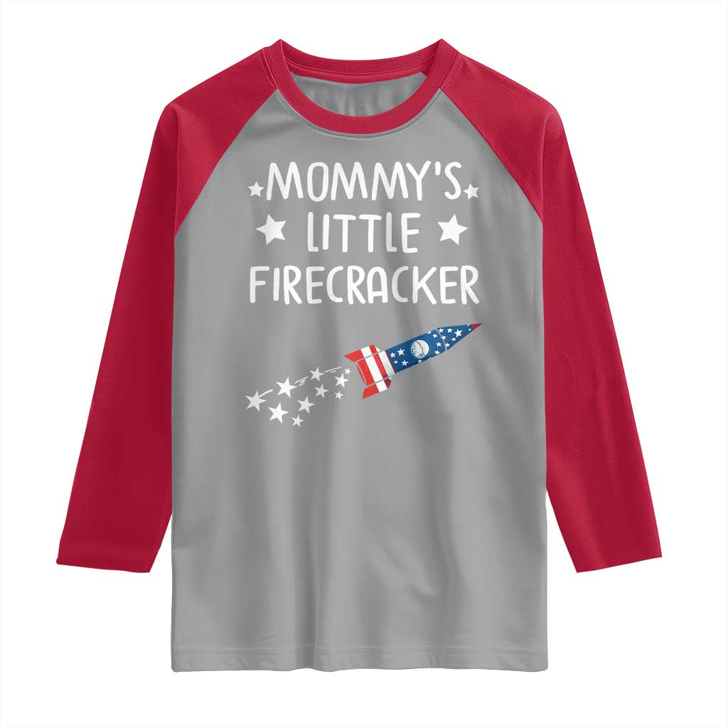 Mommy's Little Firecracker 4th of July Raglan Shirt Patriotic American Flag TS10 Sport Gray Red Print Your Wear