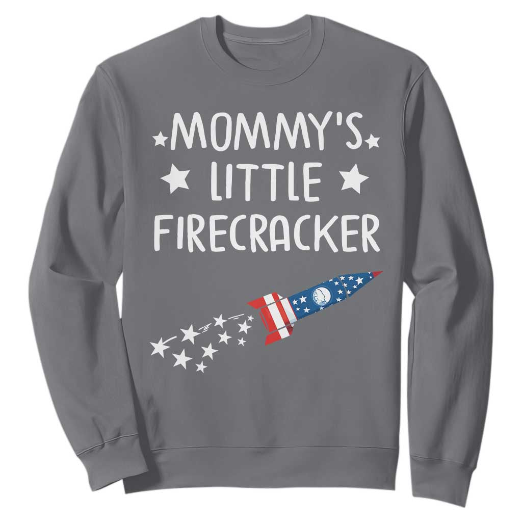 Mommy's Little Firecracker 4th of July Sweatshirt Patriotic American Flag TS10 Charcoal Print Your Wear