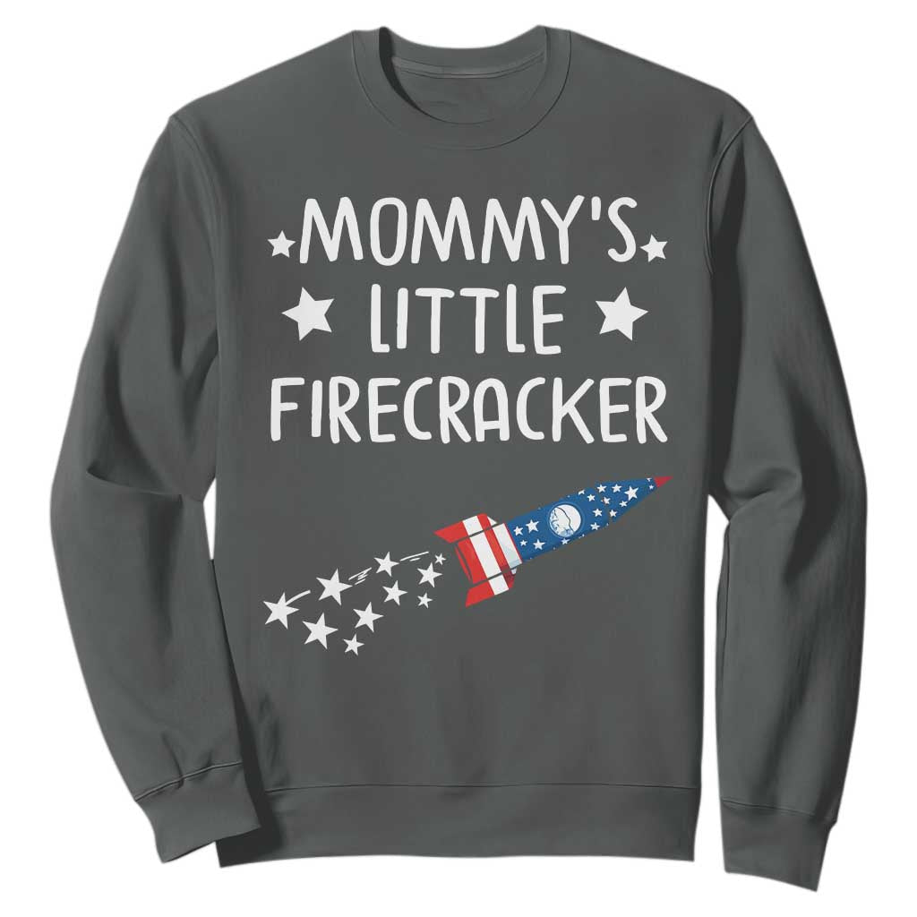 Mommy's Little Firecracker 4th of July Sweatshirt Patriotic American Flag TS10 Dark Heather Print Your Wear