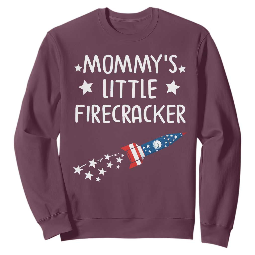 Mommy's Little Firecracker 4th of July Sweatshirt Patriotic American Flag TS10 Maroon Print Your Wear