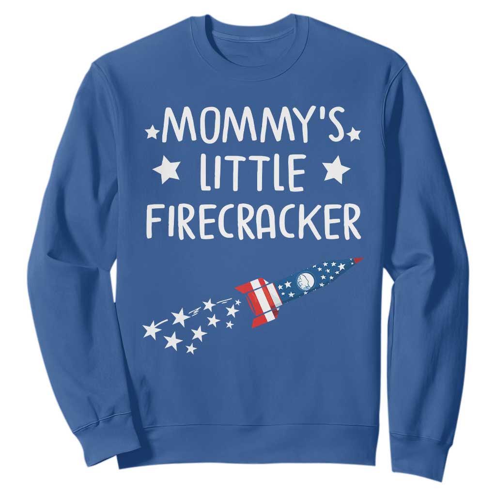 Mommy's Little Firecracker 4th of July Sweatshirt Patriotic American Flag TS10 Royal Blue Print Your Wear