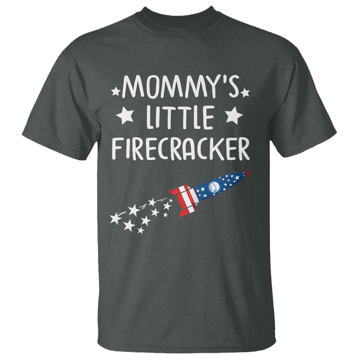 Mommy's Little Firecracker 4th of July T Shirt Patriotic American Flag TS10 Dark Heather Print Your Wear