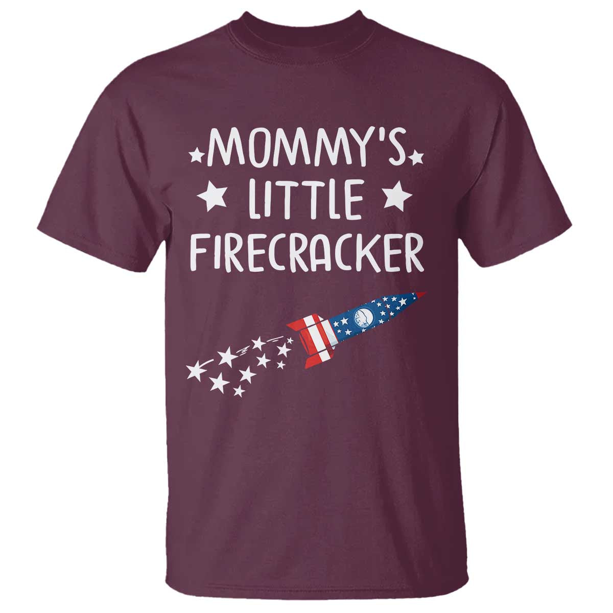 Mommy's Little Firecracker 4th of July T Shirt Patriotic American Flag TS10 Maroon Print Your Wear