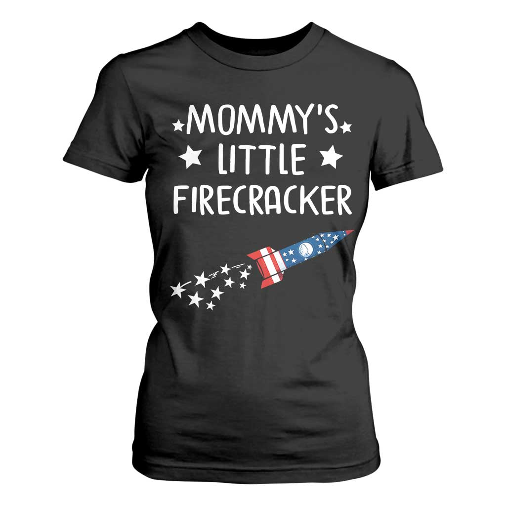 Mommy's Little Firecracker 4th of July T Shirt For Women Patriotic American Flag TS10 Black Print Your Wear