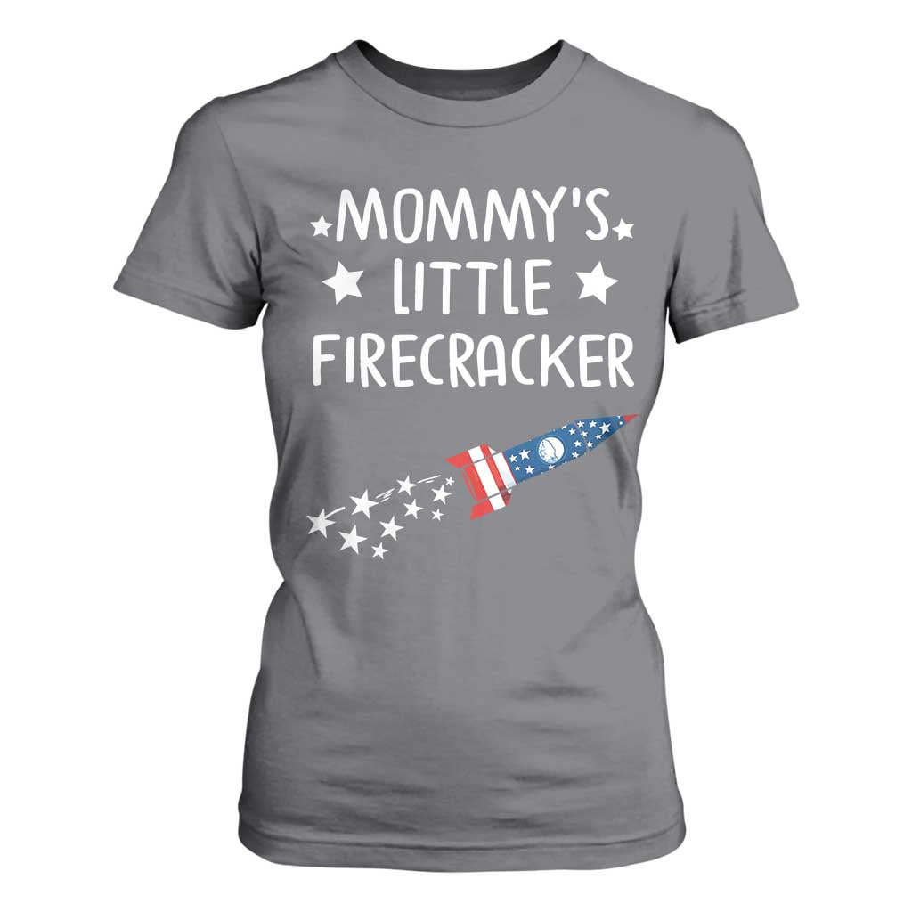 Mommy's Little Firecracker 4th of July T Shirt For Women Patriotic American Flag TS10 Charcoal Print Your Wear