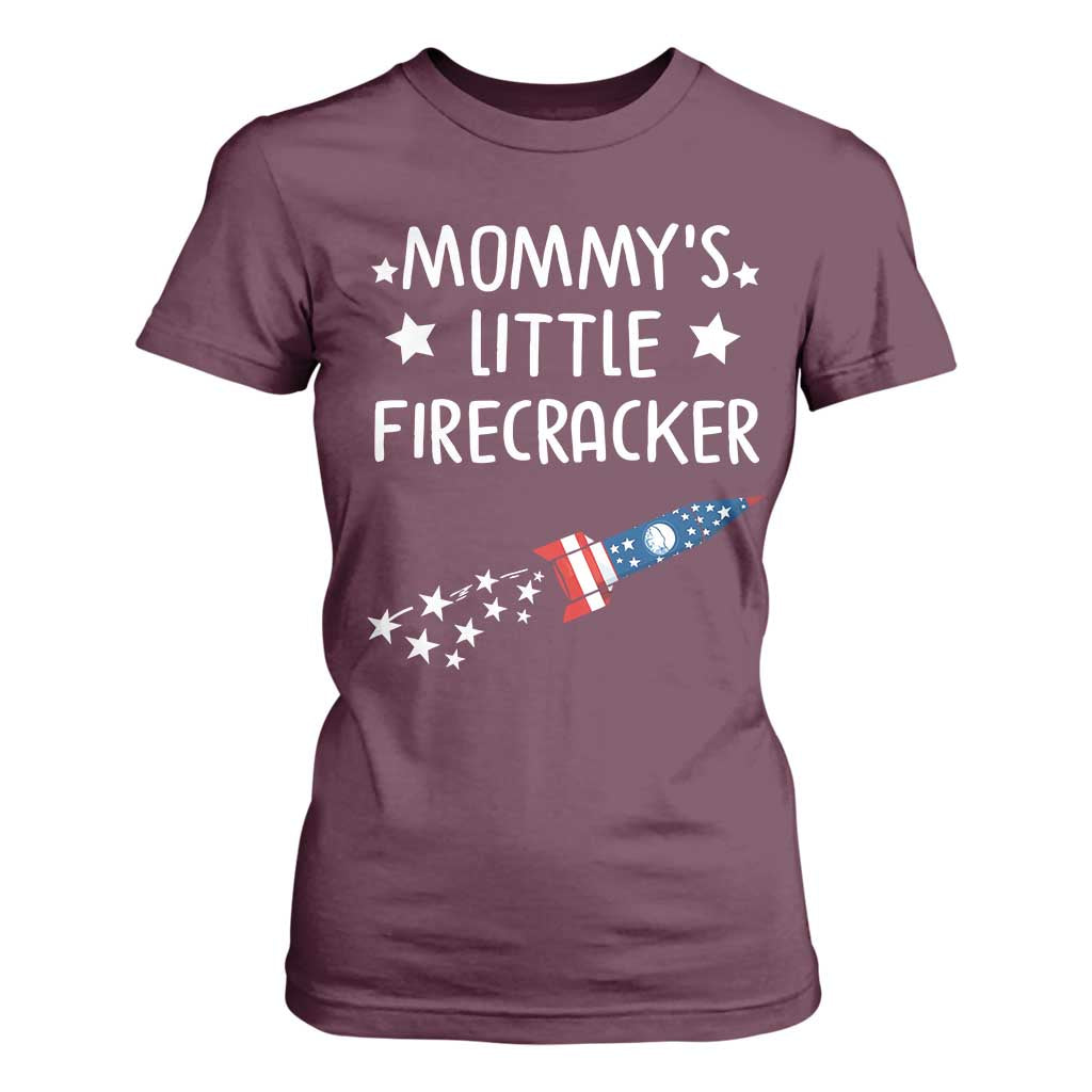 Mommy's Little Firecracker 4th of July T Shirt For Women Patriotic American Flag TS10 Maroon Print Your Wear