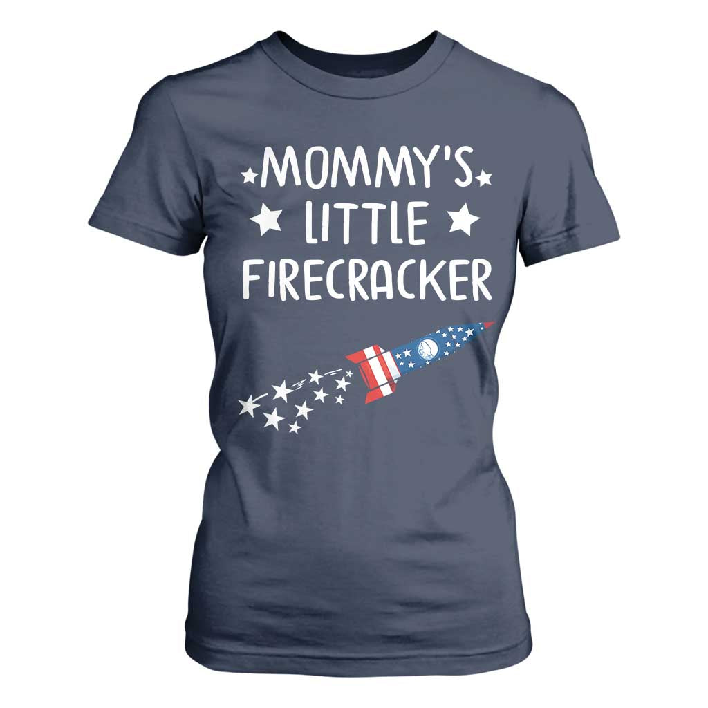Mommy's Little Firecracker 4th of July T Shirt For Women Patriotic American Flag TS10 Navy Print Your Wear