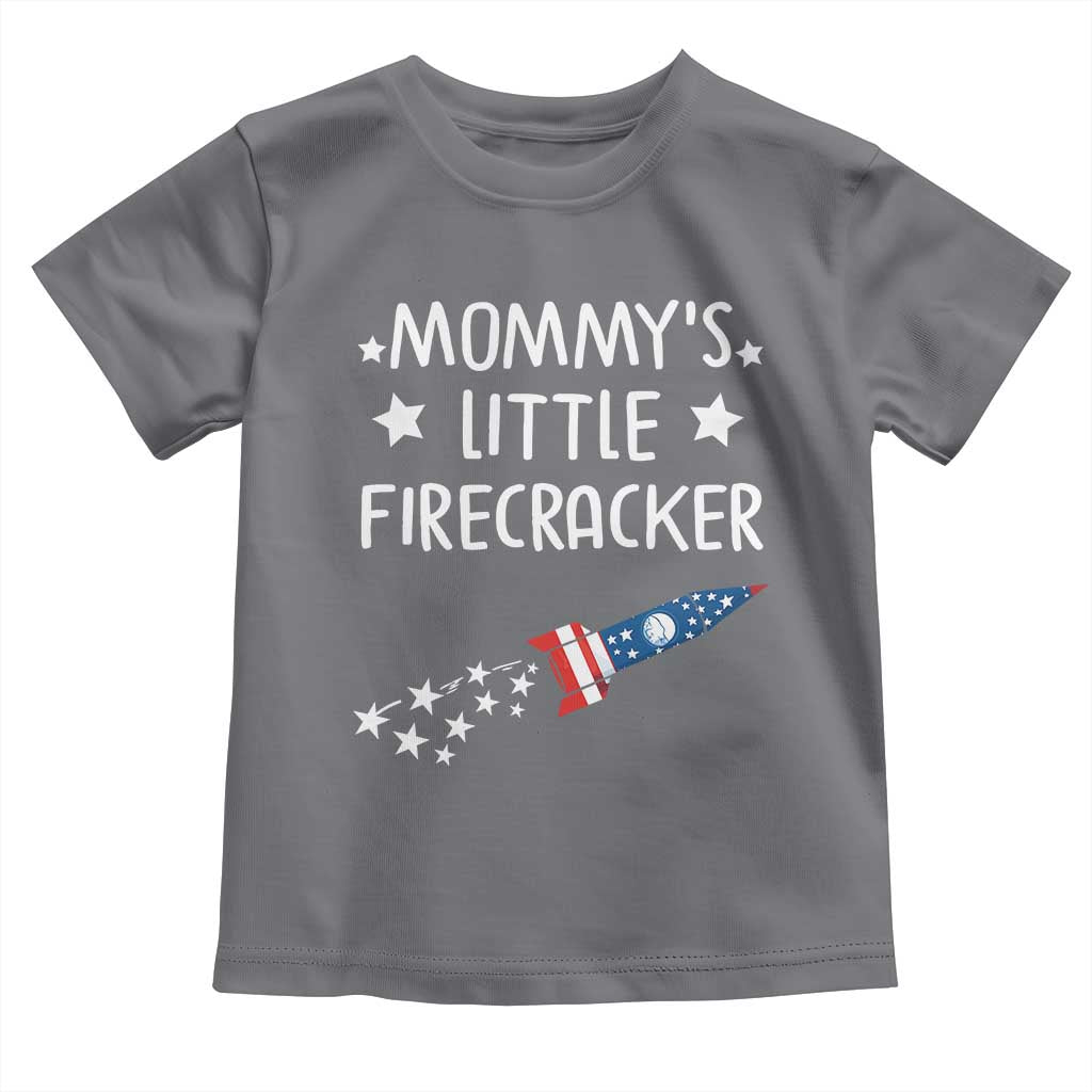 Mommy's Little Firecracker 4th of July Toddler T Shirt Patriotic American Flag TS10 Charcoal Print Your Wear