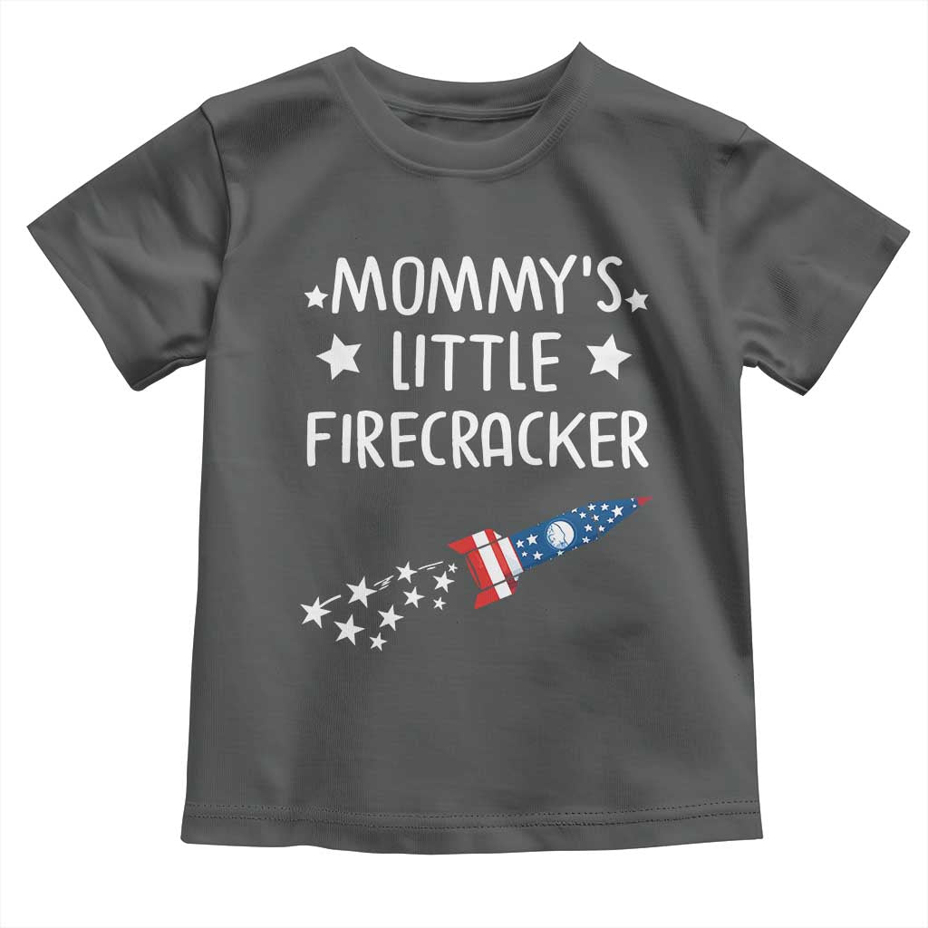 Mommy's Little Firecracker 4th of July Toddler T Shirt Patriotic American Flag TS10 Dark Heather Print Your Wear