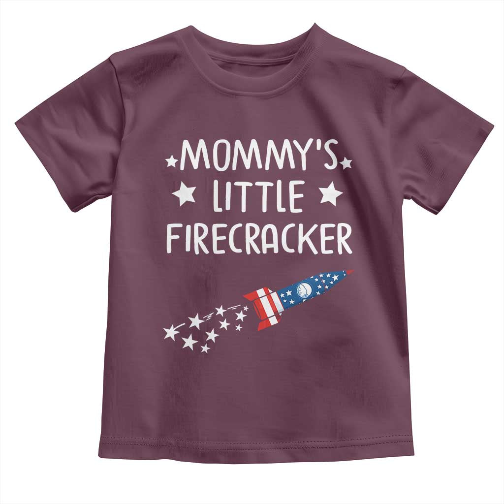 Mommy's Little Firecracker 4th of July Toddler T Shirt Patriotic American Flag TS10 Maroon Print Your Wear