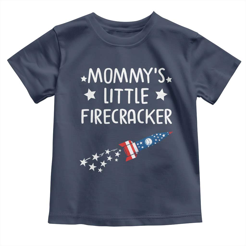 Mommy's Little Firecracker 4th of July Toddler T Shirt Patriotic American Flag TS10 Navy Print Your Wear
