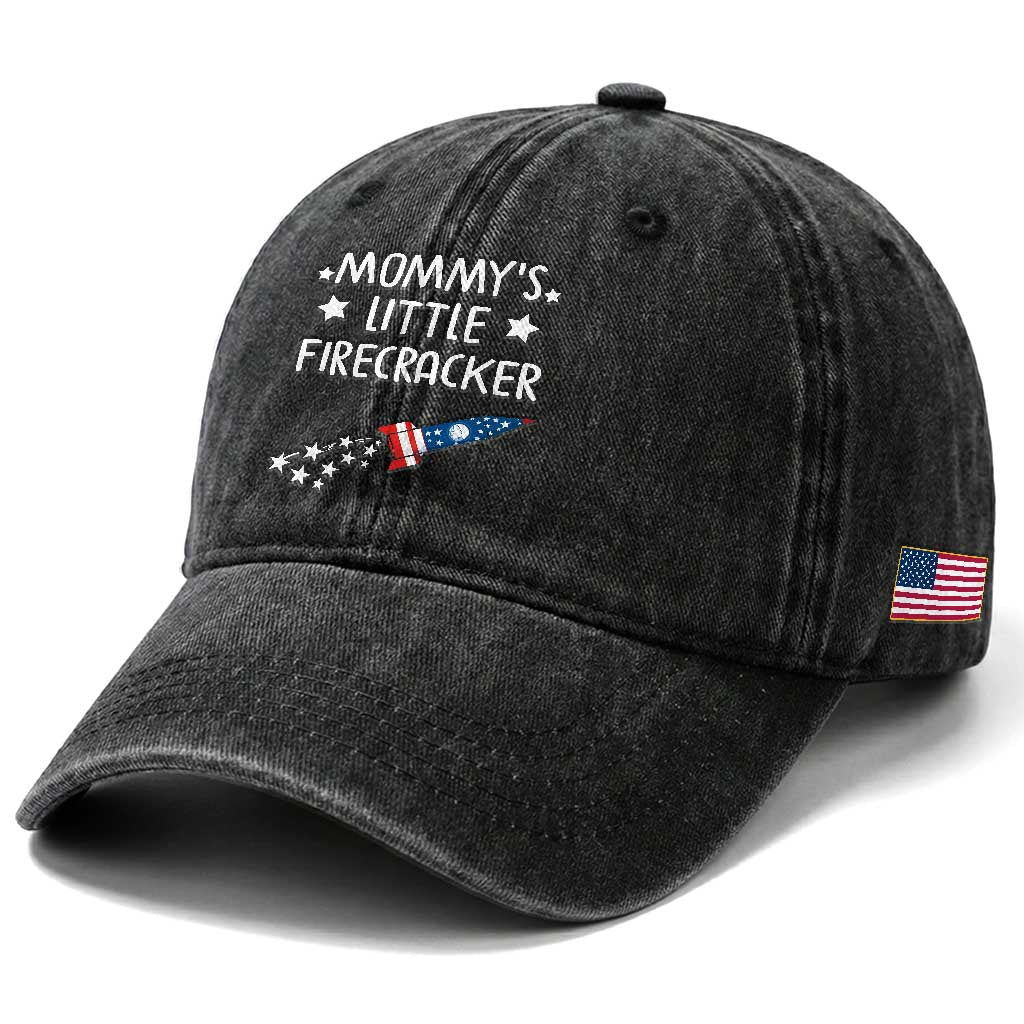 Mommy's Little Firecracker 4th of July Washed Cotton Baseball Cap Patriotic American Flag TS10 Print Your Wear
