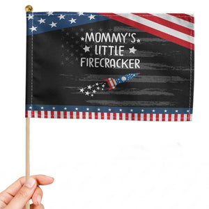 Mommy's Little Firecracker 4th of July Patriotic Handheld Flag American Flag TS10 Distressed 8.2" × 5.5" Black Blue Print Your Wear