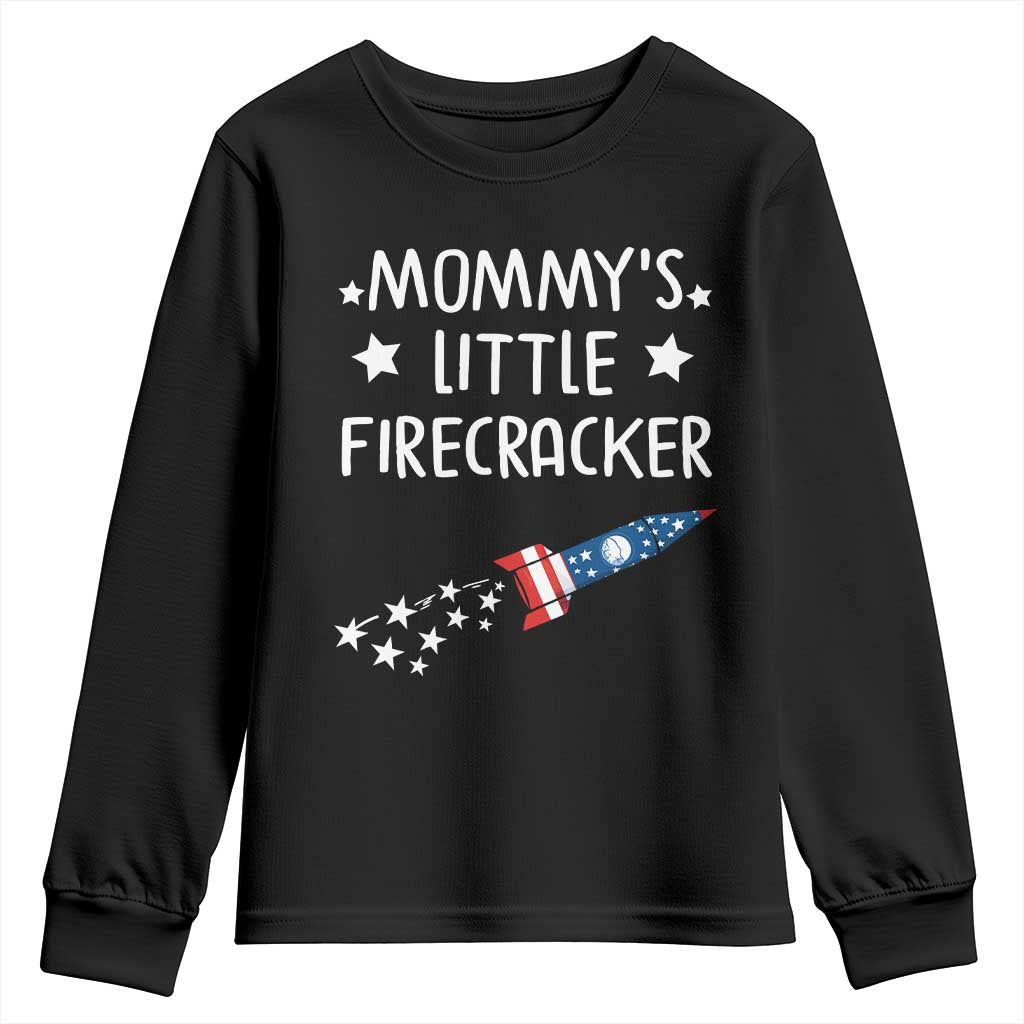 Mommy's Little Firecracker 4th of July Youth Sweatshirt Patriotic American Flag TS10 Black Print Your Wear