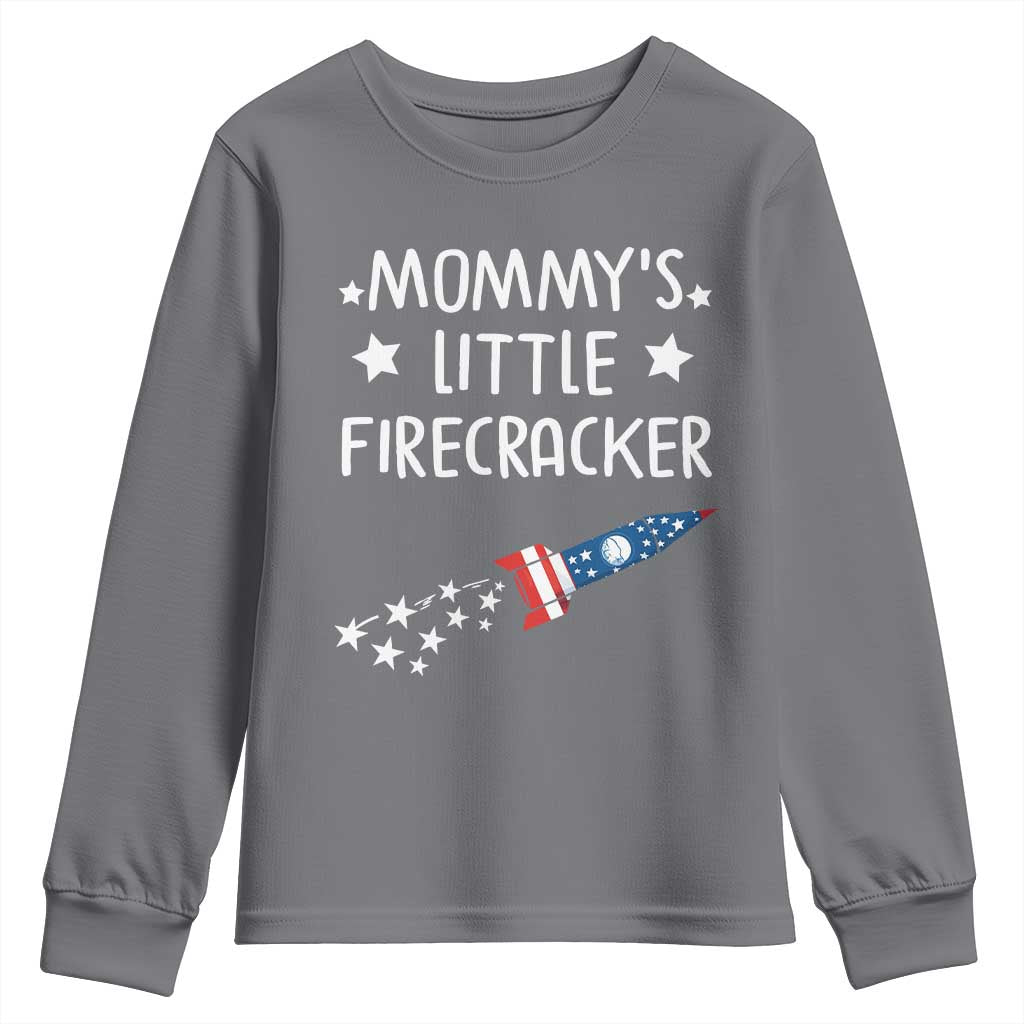 Mommy's Little Firecracker 4th of July Youth Sweatshirt Patriotic American Flag TS10 Charcoal Print Your Wear
