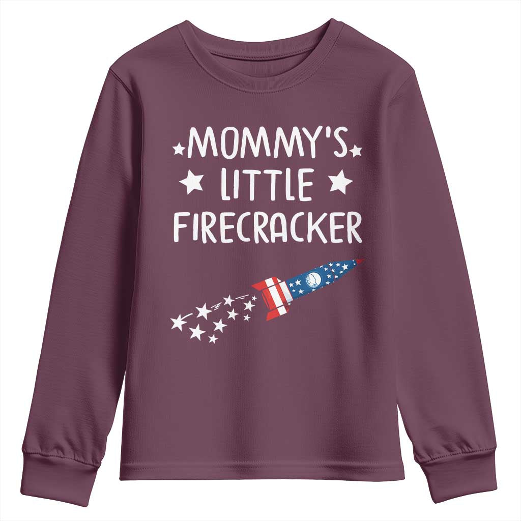 Mommy's Little Firecracker 4th of July Youth Sweatshirt Patriotic American Flag TS10 Maroon Print Your Wear