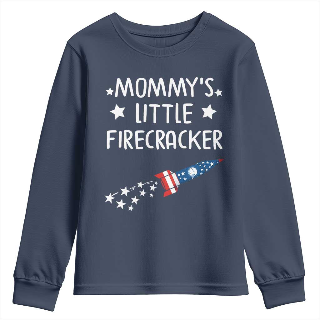 Mommy's Little Firecracker 4th of July Youth Sweatshirt Patriotic American Flag TS10 Navy Print Your Wear
