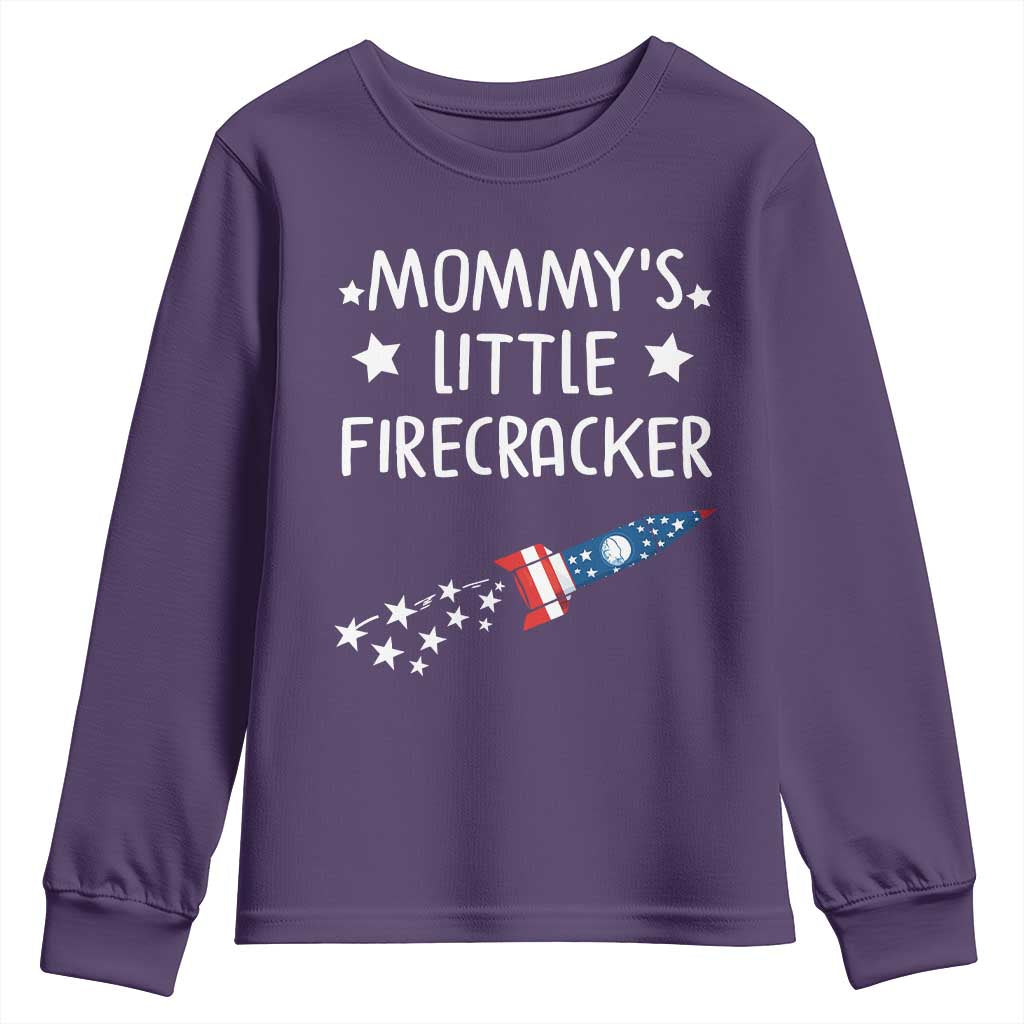 Mommy's Little Firecracker 4th of July Youth Sweatshirt Patriotic American Flag TS10 Purple Print Your Wear