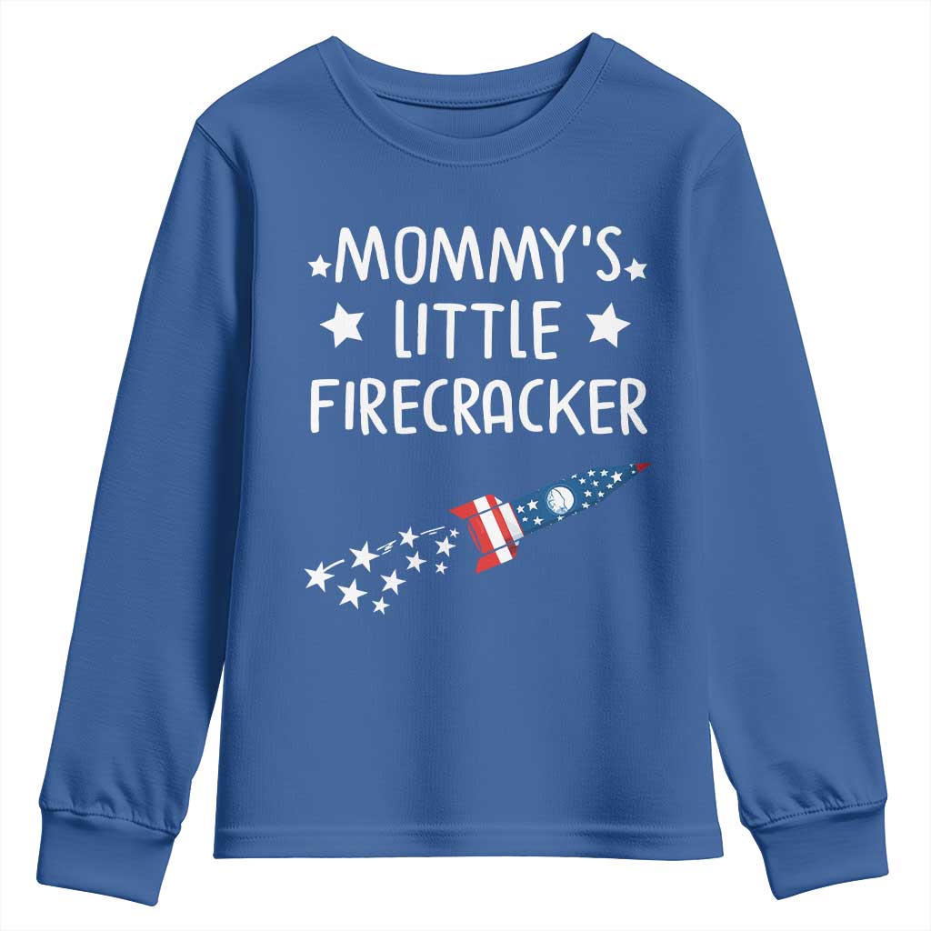 Mommy's Little Firecracker 4th of July Youth Sweatshirt Patriotic American Flag TS10 Royal Blue Print Your Wear
