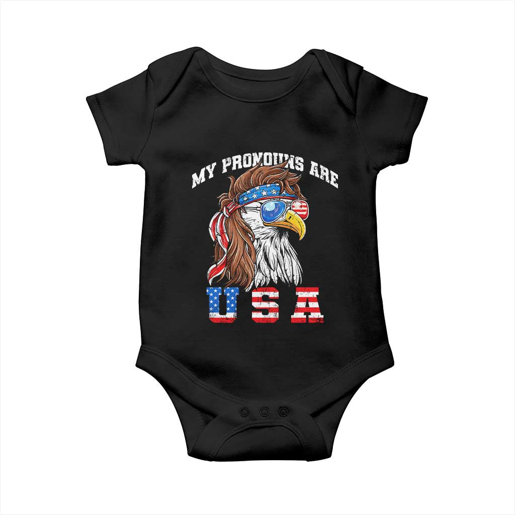 Funny 4th of July Baby Onesie My Pronouns Are USA Eagle American TS10 Black Print Your Wear
