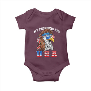 Funny 4th of July Baby Onesie My Pronouns Are USA Eagle American TS10 Maroon Print Your Wear