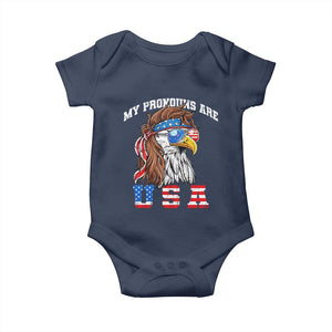 Funny 4th of July Baby Onesie My Pronouns Are USA Eagle American TS10 Navy Print Your Wear