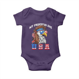 Funny 4th of July Baby Onesie My Pronouns Are USA Eagle American TS10 Purple Print Your Wear