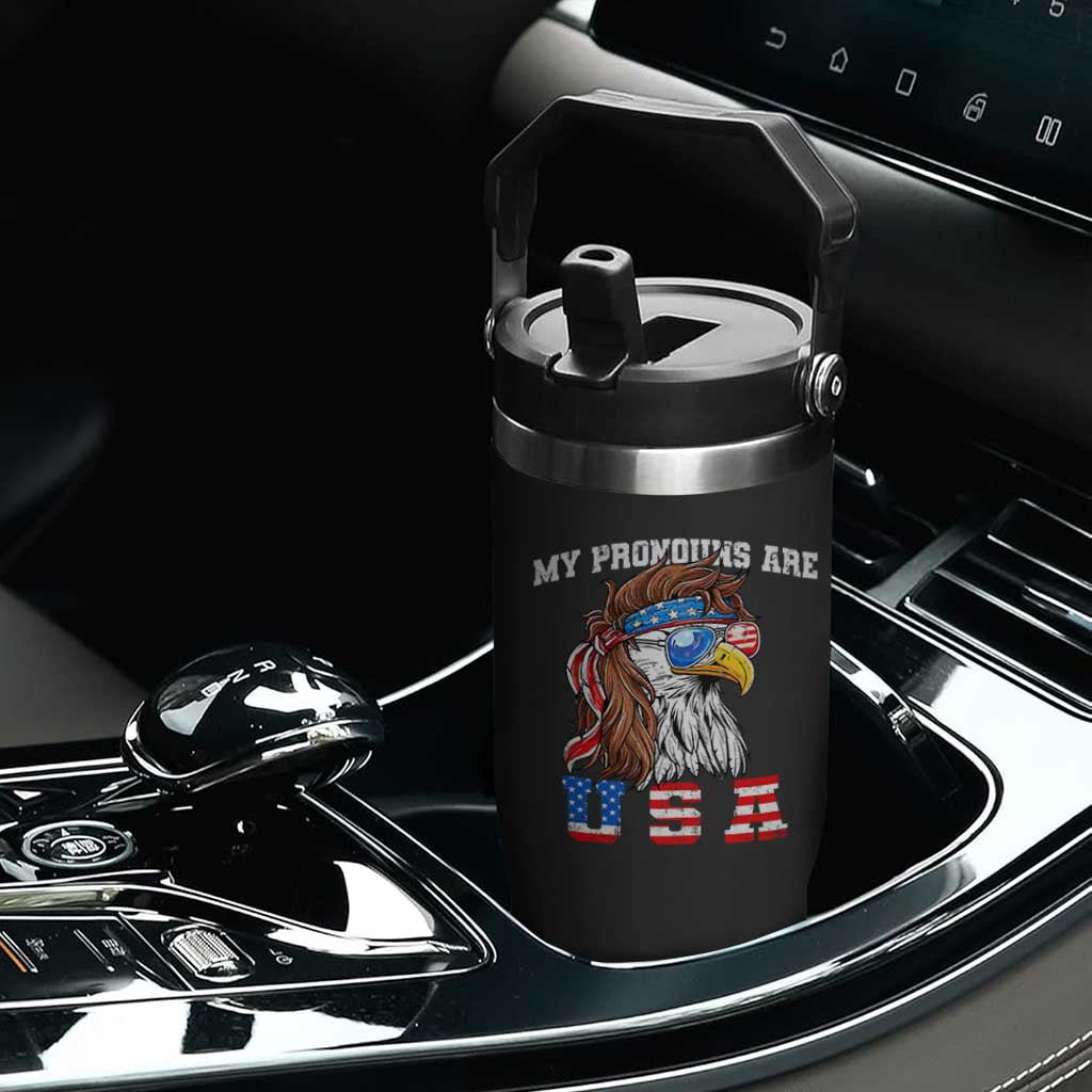 Funny 4th of July Flip Straw Tumbler My Pronouns Are USA Eagle American TS10 Print Your Wear
