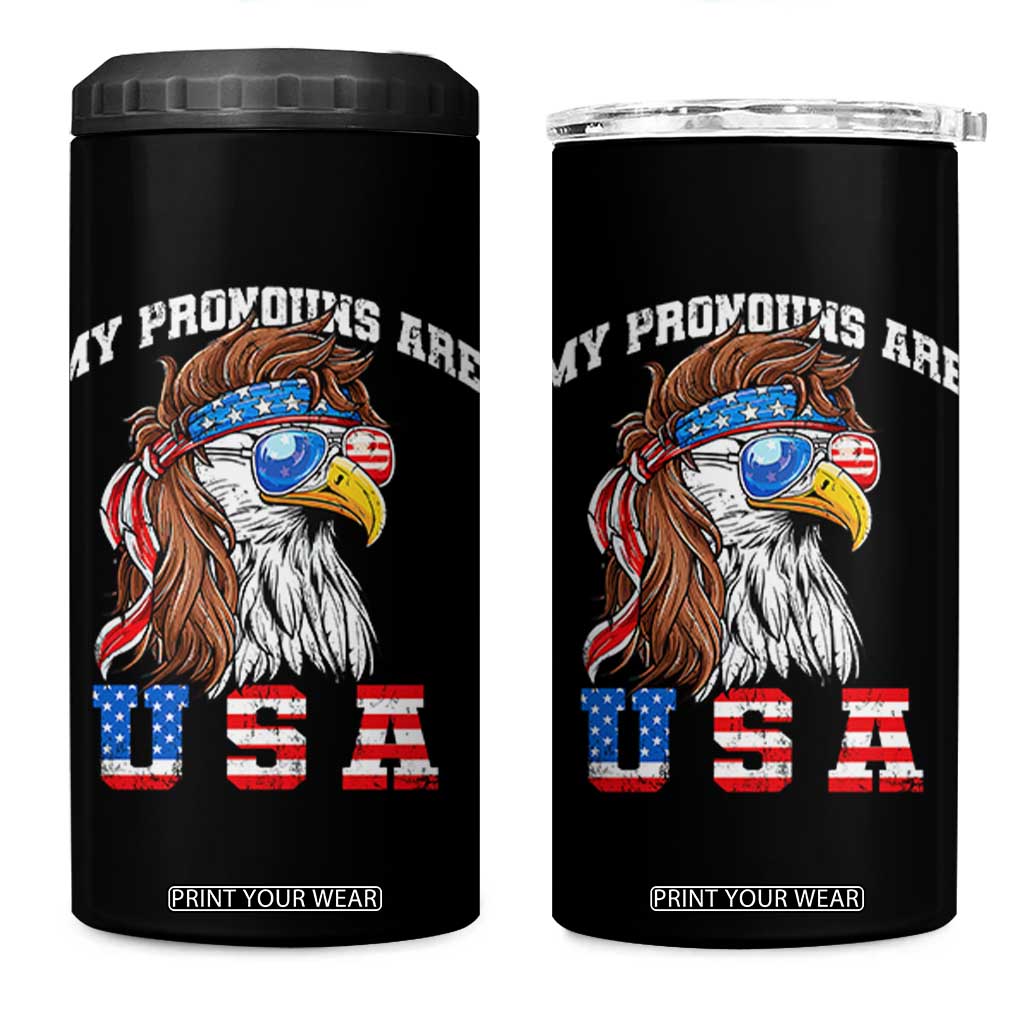 Funny 4th of July 4 in 1 Can Cooler Tumbler My Pronouns Are USA Eagle American TS10 One Size: 16 oz Black Print Your Wear