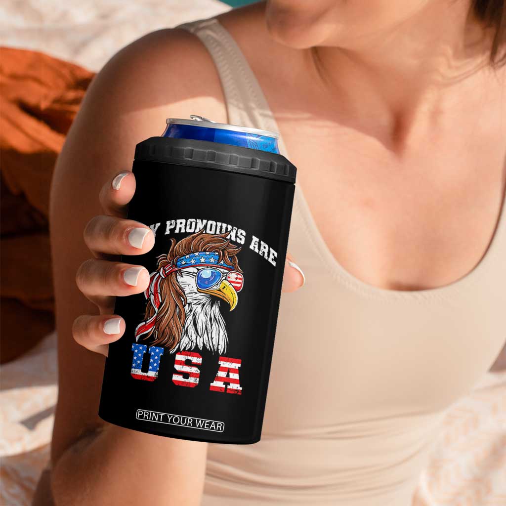 Funny 4th of July 4 in 1 Can Cooler Tumbler My Pronouns Are USA Eagle American TS10 Print Your Wear