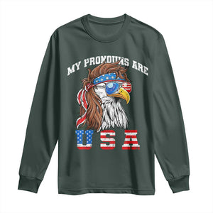 Funny 4th of July Long Sleeve Shirt My Pronouns Are USA Eagle American TS10 Dark Forest Green Print Your Wear