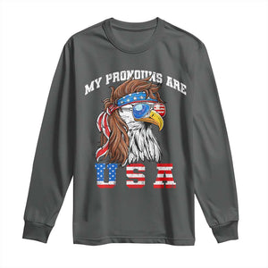 Funny 4th of July Long Sleeve Shirt My Pronouns Are USA Eagle American TS10 Dark Heather Print Your Wear