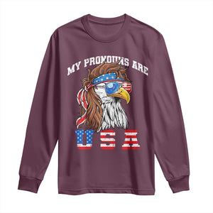 Funny 4th of July Long Sleeve Shirt My Pronouns Are USA Eagle American TS10 Maroon Print Your Wear