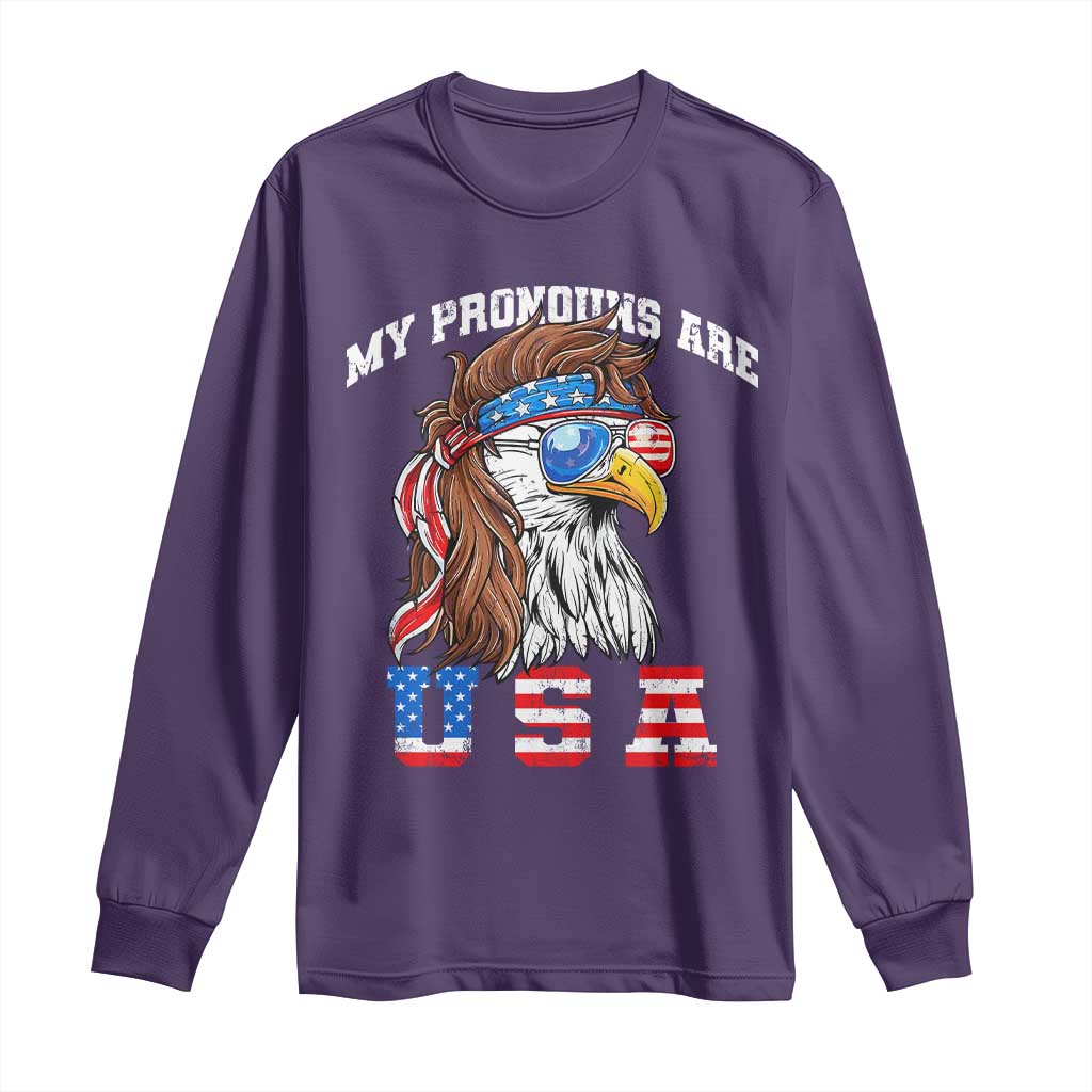 Funny 4th of July Long Sleeve Shirt My Pronouns Are USA Eagle American TS10 Purple Print Your Wear
