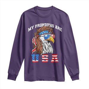 Funny 4th of July Long Sleeve Shirt My Pronouns Are USA Eagle American TS10 Purple Print Your Wear