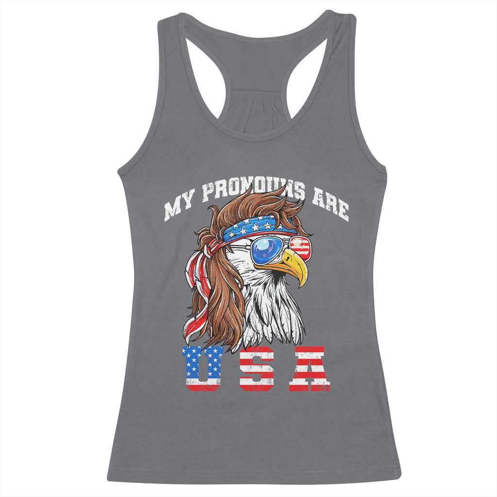 Funny 4th of July Racerback Tank Top My Pronouns Are USA Eagle American TS10 Charcoal Print Your Wear