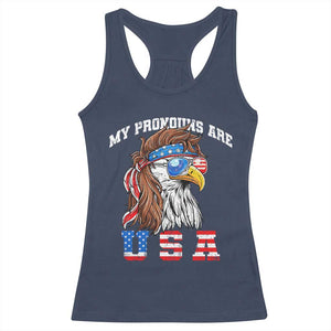 Funny 4th of July Racerback Tank Top My Pronouns Are USA Eagle American TS10 Navy Print Your Wear