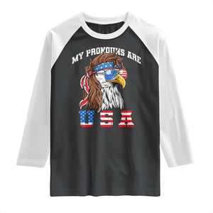 Funny 4th of July Raglan Shirt My Pronouns Are USA Eagle American TS10 Black White Print Your Wear
