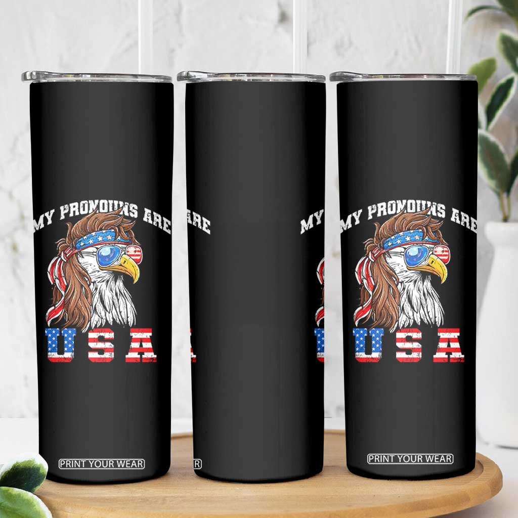 Funny 4th of July Skinny Tumbler My Pronouns Are USA Eagle American TS10 Print Your Wear