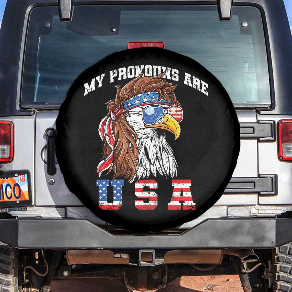 Funny 4th of July Spare Tire Cover My Pronouns Are USA Eagle American TS10 No hole Black Print Your Wear