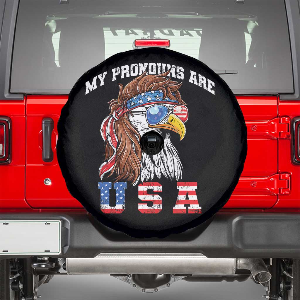 Funny 4th of July Spare Tire Cover My Pronouns Are USA Eagle American TS10 Black Print Your Wear