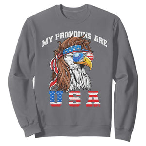 Funny 4th of July Sweatshirt My Pronouns Are USA Eagle American TS10 Charcoal Print Your Wear