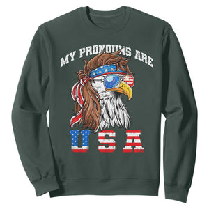 Funny 4th of July Sweatshirt My Pronouns Are USA Eagle American TS10 Dark Forest Green Print Your Wear